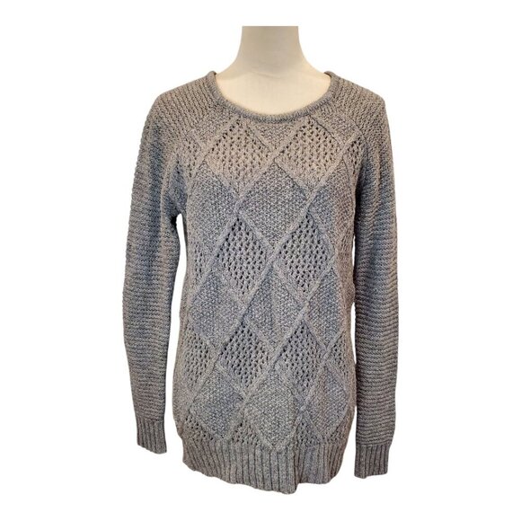 AMERICAN EAGLE SZ M Womens Cotton/Wool Blend Diamond Pattern Knit Sweater Gray - Picture 2 of 11